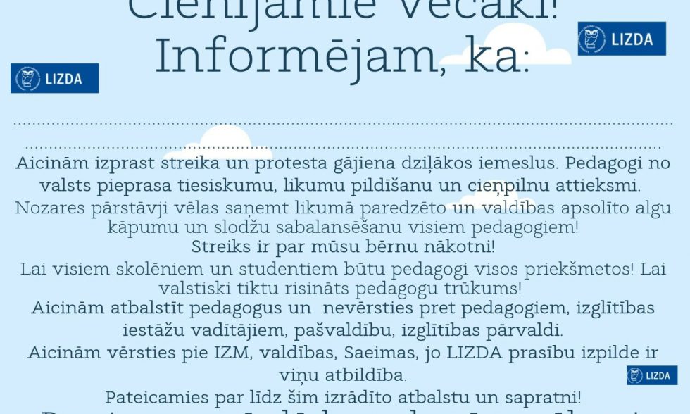 Pedagogu streiks -pa vienam mēs lūdzam – kopā panākam!