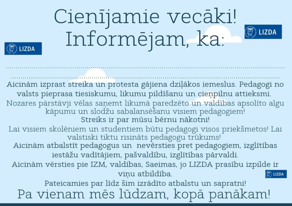 Pedagogu streiks -pa vienam mēs lūdzam – kopā panākam!